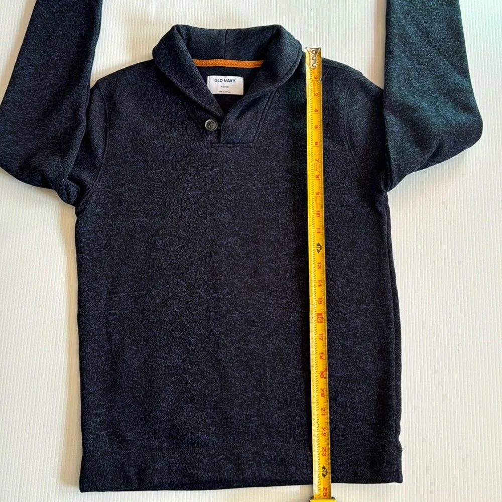 Old Navy black & blue one button pull over sweater.  Boys size XL (14-16)